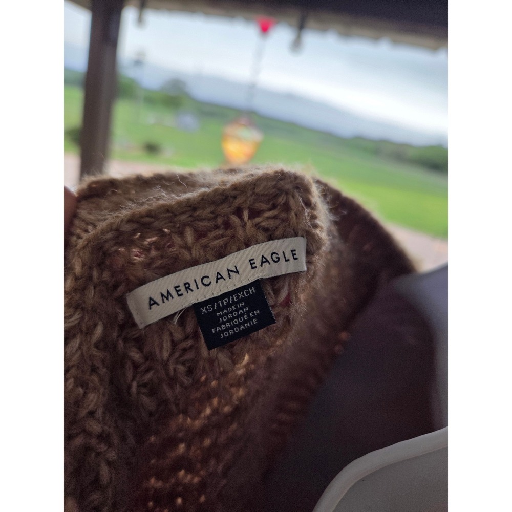 American Eagle Oversized V-Neck Sweater Tan Brown Chunky Knit Womens XS - Picture 4 of 7